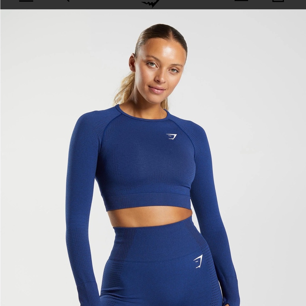 NWOT gymshark VITAL SEAMLESS 2.0 CROP TOP size M in stellar blue marl!!